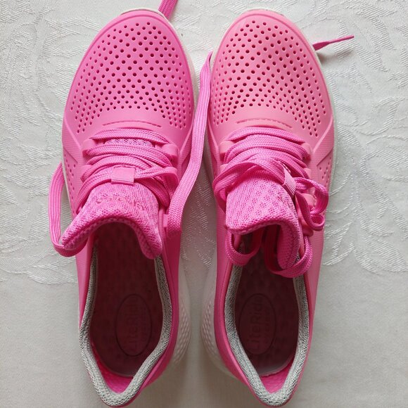 Crocs LiteRide Pink Pacer Perforated Lace Up Shoes Women's Sz. W8 - Picture 2 of 7